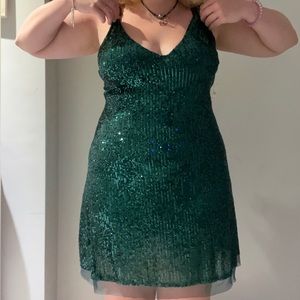 Green sparkly slip dress